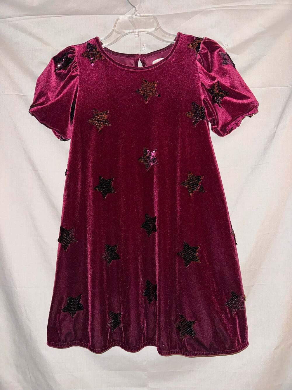 Cat & Jack Girls Burgundy Velvet Dress Black Sequin Stars, Size L (10/12)